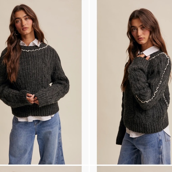 Listicle “ Theresa “ Listicle Braided Knit Sweater with Decorative Stitch 44 - Picture 11 of 11